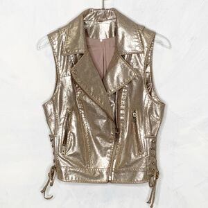Free People Rose Gold Metallic Vegan Crackled Leather Corset Ties Moto Vest